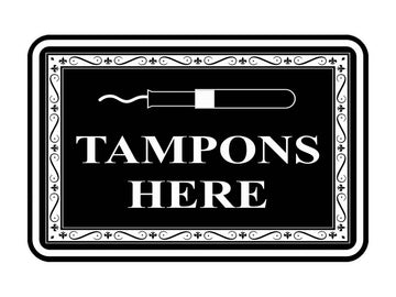 Signs ByLITA Classic Framed Tampons Here Vintage Bathroom Wall or Door Sign